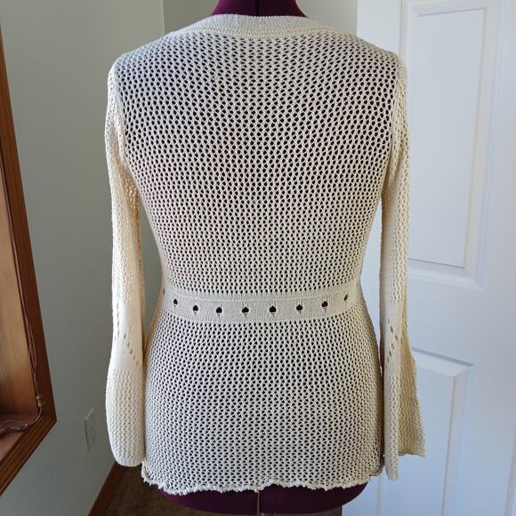 Repaired Lightweight Knit Top Swim Cover M / L long bell sleeve Hi-Lo upcycled - Picture 3 of 15